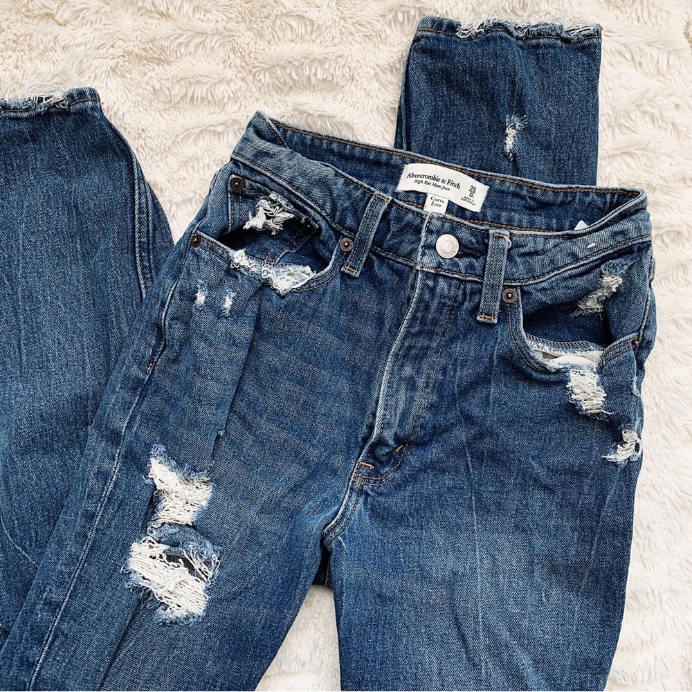 A&F Curve Love Distressed Blue Jeans